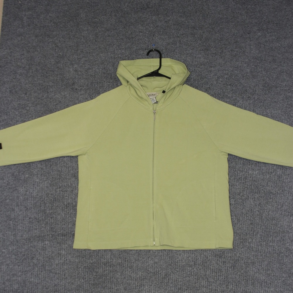 LL Bean Womens Light Green Cotton Lycra Spandex Zip Up Hoodie Sweatshirt L